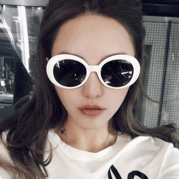

women fashion summer sunglasses bold retro oval mod thick frame sunglasses clout goggles uv protection glasses with round lens, White;black