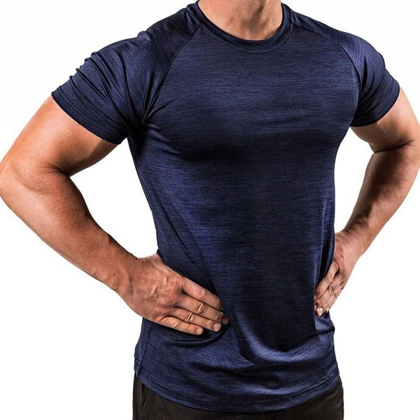 

new running sport t-shirt mens skinny quick dry shirts gym fitness training superelastic tee male jogging workout clothing, White;black