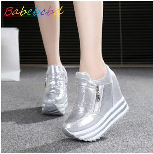 

2019 spring new thick-soled uber-high heels height 12cm women's wedges platform shoes cloth sequined single shoes, Black