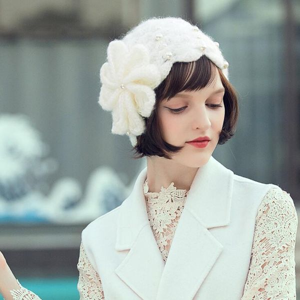 

winter fall knitted beret hat women handmade sweet lovely fashion flower berets cap female party leisure korean lady caps h6779, Blue;gray