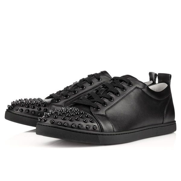 

ace designer fashion luxury red bottom studded spikes flats shoes for men women glitter party lovers genuine leather casual sneakers.l14, Black