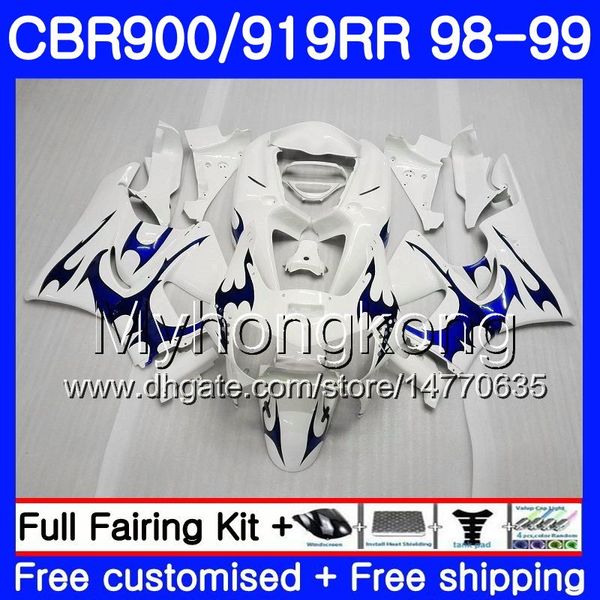 Bodys para HONDA CBR 919RR CBR 900RR CBR919RR 1998 1999 chamas azuis branco 278HM.35 CBR900RR CBR 919 RR CBR900 RR CBR919 RR 98 99 kit de carenagem