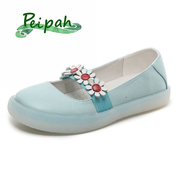 

peipah women's mary janes floral genuine leather shoes woman slip on ballet flats female shallow casual summer loafers plus size, Black