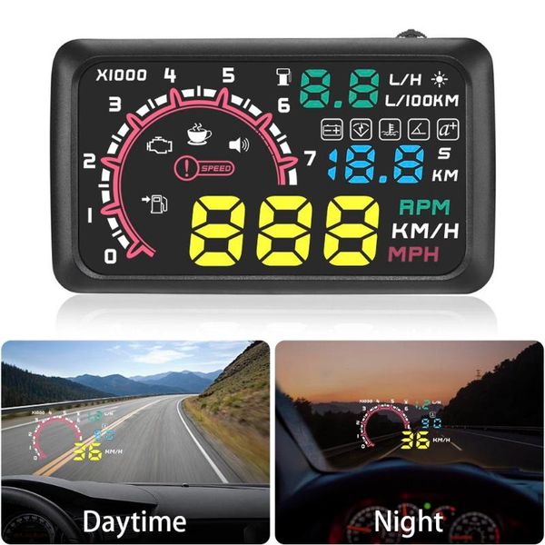 

5.5inch car hud head-up display obd2 overspeed warning system projector windshield auto electronic voltage alarm