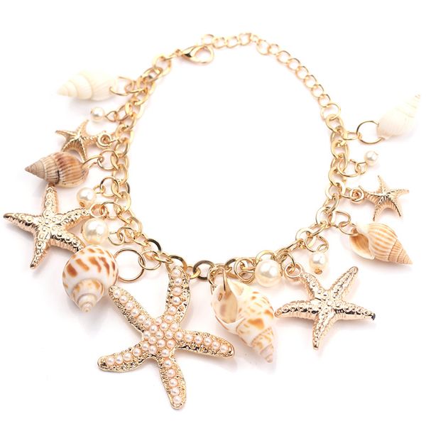 

fashion bohemian sea shell starfish conch bracelet gold color women summer beach charm bracelets gift jewelry, Black