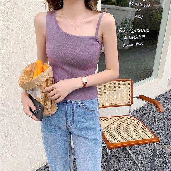 

2020 new korean style french minority knitted camisole fashionable vest national vest all-match slim base shirt female, Camo