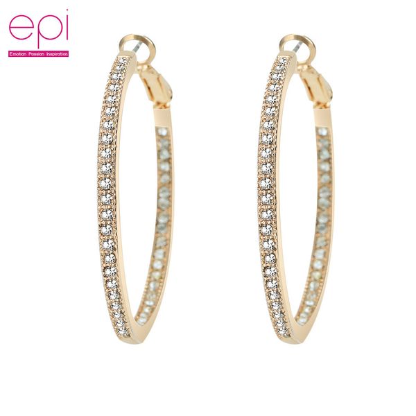 

epi 1pair hoop earring fashion simple shining crystal women luxury ear hoop weddingreen glass circle stud earing for women gift, Golden;silver