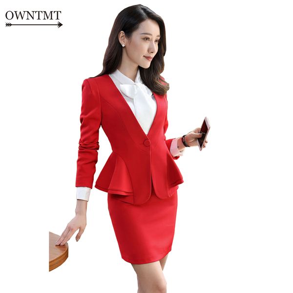 

women red suit 2019 women slim skirt suit female elegant business formal office blazer with skirt female black uniform 4xl, White;black