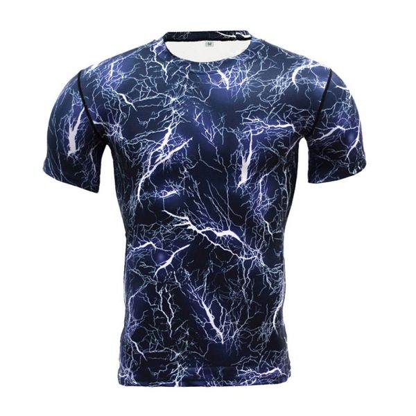 

2020 summer sport active gym fitness running jogging skinny tights sportswear camouflage men short sleeve running t-shirts, Black;blue