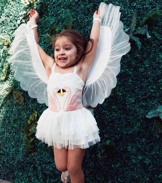 

erapinky princess dress for girls angel flamingo girls party dress removable swan wings birthday costume dress kids clothes, Blue