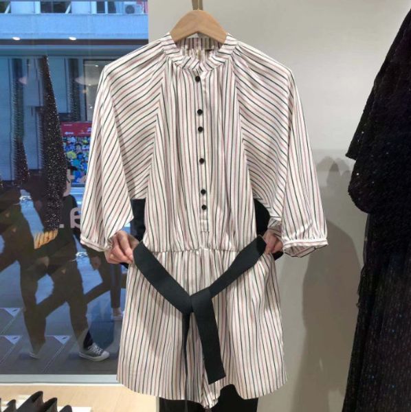 

2020 весна лето новый o шеи нашивки вскользь комбинезон с поясом сыпучие женская одежда, Black;white