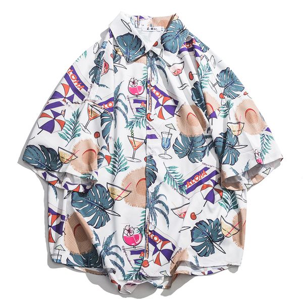 

leaves print tropical beach shirts men summer vacation men's shirt young boy fashion shirts man, Black;brown