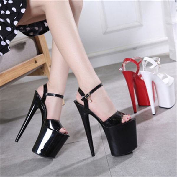 

20cm european and american autumn trade club shoes, waterproof platform roman fish mouth lady high heel sandals, Black