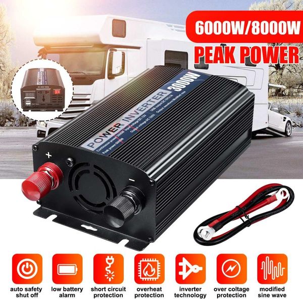 

dual usb max 6000/8000w dc12v to ac220v car power inverter charger converter adapter dc12 to ac220 modified sine wave transromer
