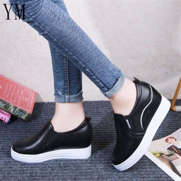 

2020 high heel lady casual pu black/white women sneakers boots leisure platform shoes breathable height increasing shoes