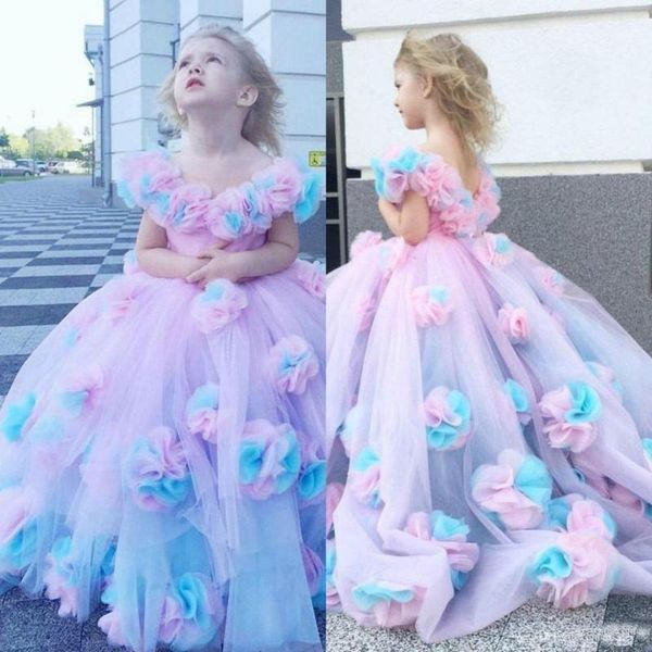 

flower girls dresses for weddings scoop multi-colors flowers appliques crystals ball gownappliques lace first communion dresses, Red;yellow