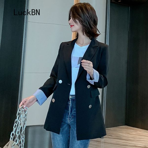 

women's suits & blazers brand women long jackets 2021 autumn office work sleeve blazer korean coats casual suit for womens black, White;black