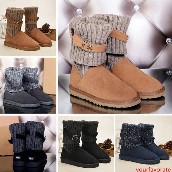 

2019 wgg 1003175 sweater knee boots ankle boots australia classic brand womens girl knitting wool tie black grey blue winter snow boots