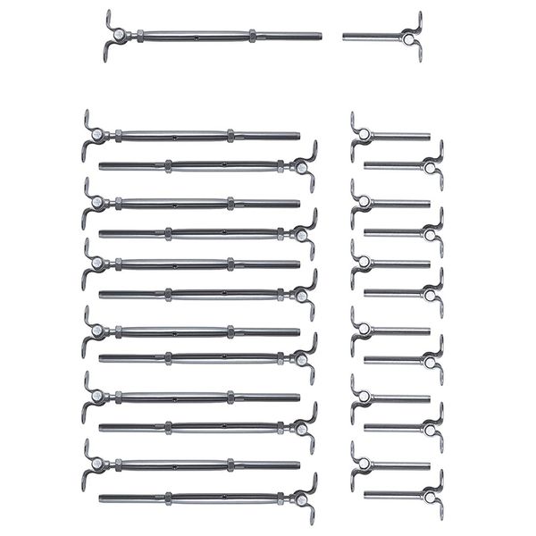 

13 pack stainless steel deck toggle jaw & swage turnbuckle set for 1/8 wire rope cable railing butterfly terminal