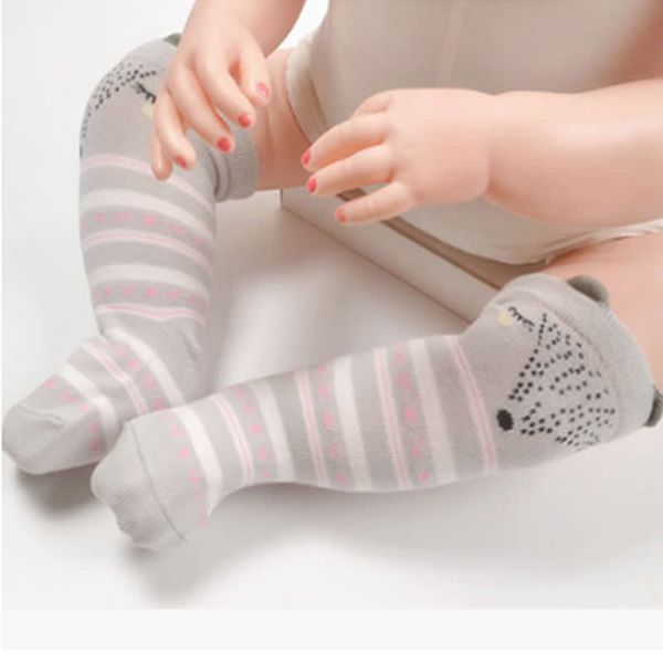 

cartoon girls socks knee high infant non-slip baby pure cotton socks boys tube strip animal knee socks, Pink;yellow