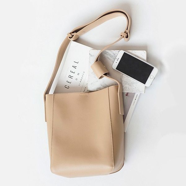 

2020 new ladies pu bucket bag korean fashion casual simple solid color large capacity retro single shoulder messenger bag women