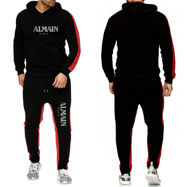 

2020 mens designer tracksuits letter print fleece sweatsuits hommes jogger fit suits pollover hooded hoodies casual long pants outfits, Gray