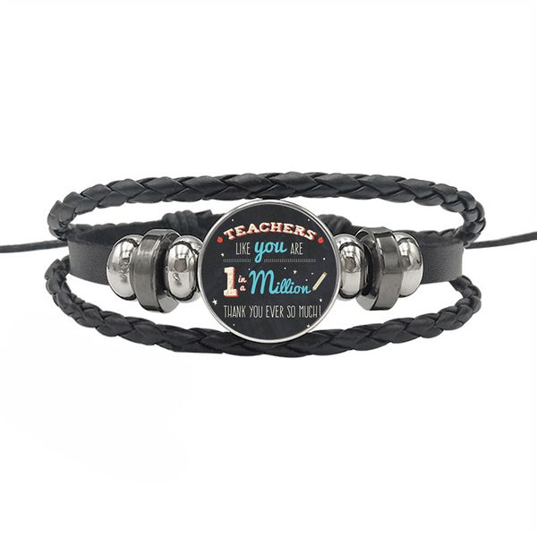 

thanksgiving thank you for helping bracelet jewelry gifts teacher's day gifts teachers black leather bracelet, Golden;silver