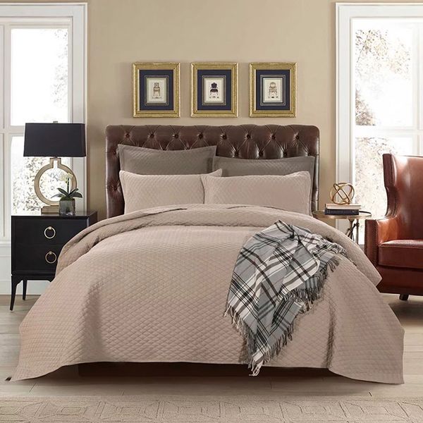 Turetrip Bedspread Quilt Set Coverlets Quilts Simple Solid Bedding