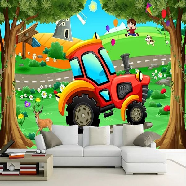 

new custom large mural 3d wallpaper cute nordic cartoon world car children's bedroom mural tv back wall decor deep 5d embossed