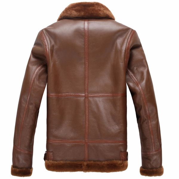 

leather jacket real vintage short winter men sheep shearling fur coat wool jackets veste homme 1363 yy626, Black