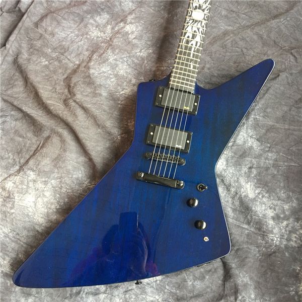 2020 Firebird chitarra elettrica hardware nero, blu trasparente, tastiera in palissandro intarsiato con fuoco solare, spedizione gratuita