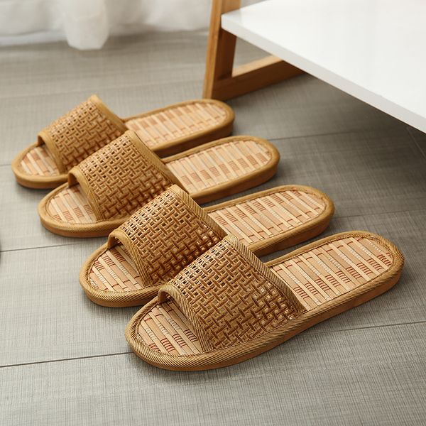 

household slippers bamboo insole cane vamp summer straw slipper, Black