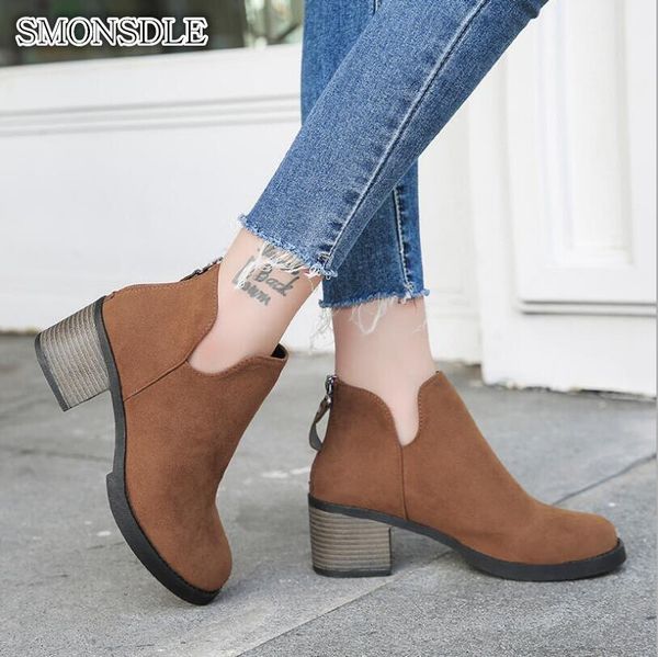 

2019 new women's shoes europe and the united states scrub with boots women's thick with fashion wild cotton boots women, Black