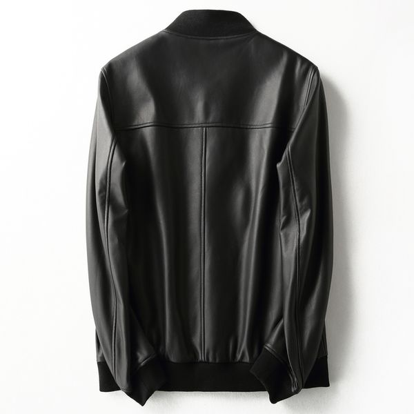 

men's leather & faux sheepskin coat 2021 autumn genuine men motorcycle bomber jacket plus size veste cuir homme kfs22m022 kj2282, Black