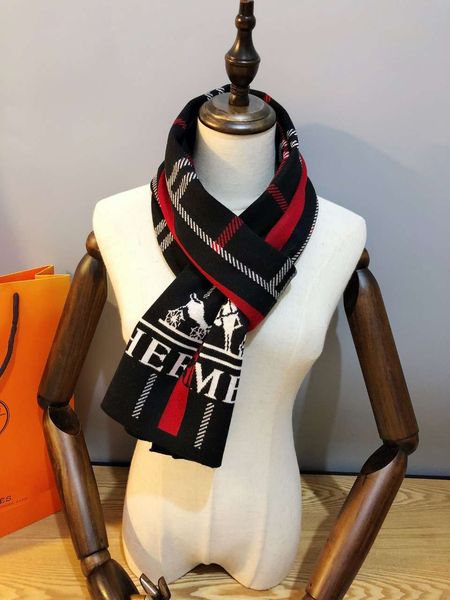 

man womens scarfs fashion wool blending scarves for mens woman h letter size 180*30cm 2 color options, Blue;gray