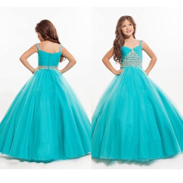 

2019 new mint girls pageant dresses sweetheart crystal beaded ball gown long sweep train kids girls birthday communion gowns, White;blue