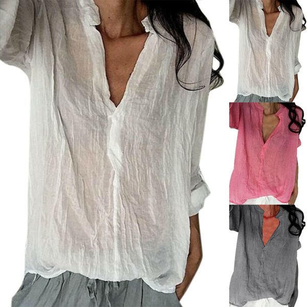

Plus Womens Long Sleeve Loose Tops Tunic Shirt Solid V-Neck Blouse T-Shirt Tee