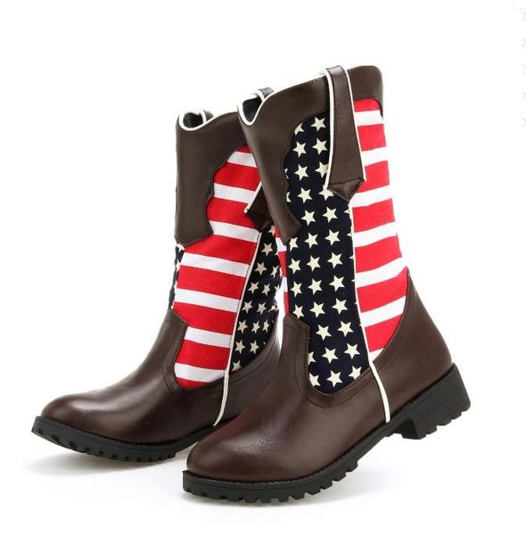 

size 33 to 42 to 46 chic stars and stripes mid calf boots black brown designer booties designer shoes tradingbear