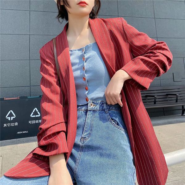 

stylish casual striped cardigan women jackets notched collar spring women blazer jacket female outerwear elegant ladies coat, White;black