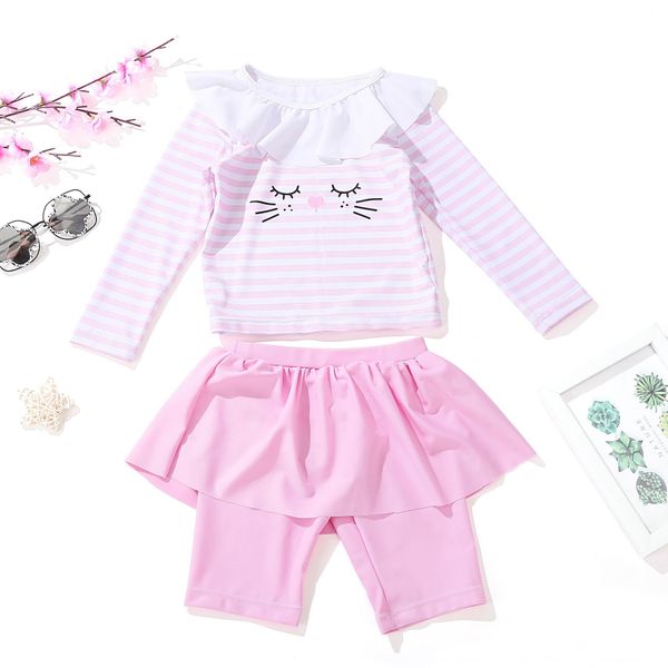 

детская девочка милый кот сплит средний и большой детский купальник принцесса девочка купальник, White;black