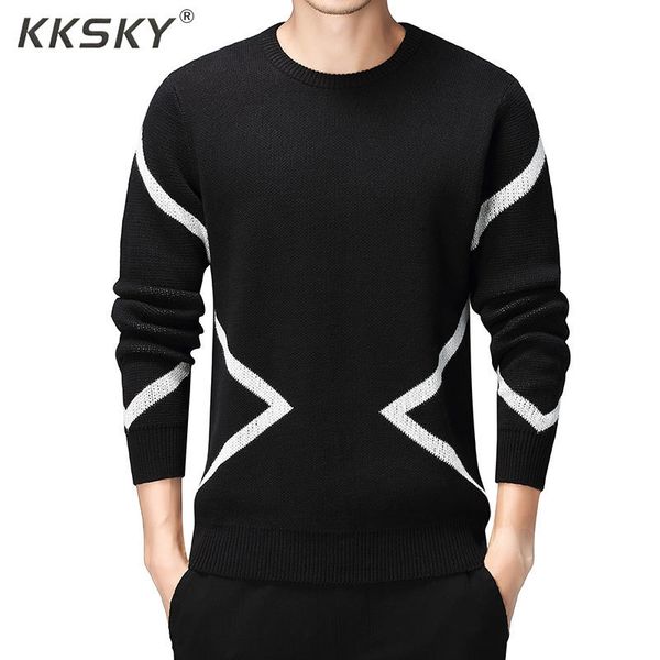 

black mens sweaters long sleeve pullovers homme 2019 autumn o-neck sweater dress for men warm brand kinttwear plus size 3xl, White;black