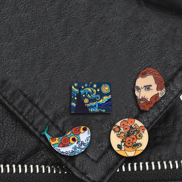 

gogh enamel pin collection art oil painting brooches for women lapel pins badge collar art badge symbol artist friends gifts, Gray