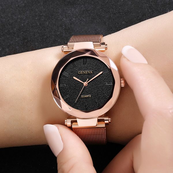 

2019 new luxury female watch stainless steel mesh strap women quartz watches fashion starry sky dial ladies wristwatches vintage, Slivery;brown