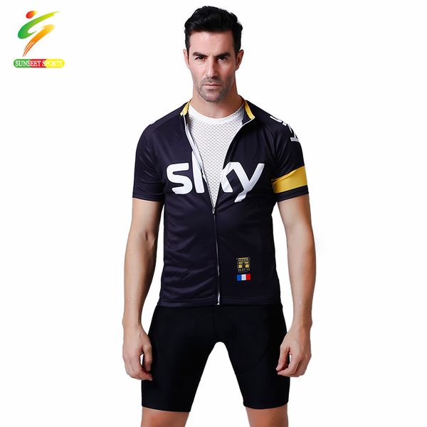 

sunseet sports short sleeve men cycling clothes polyester cycling jersey set men polyester jersey summer bicycle clothes, Black;red