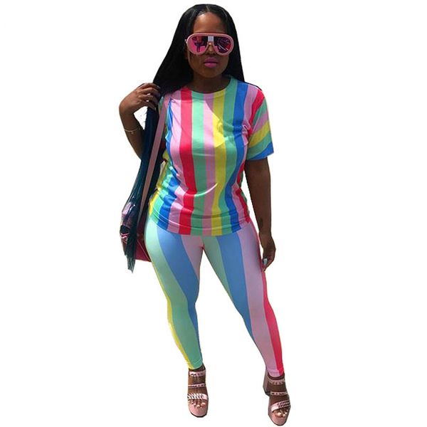 

2 Two Piece Set Women Summer Autumn Striped Sexy Club Short Sleeve Tops And Pants Suits Casual Sweatsuit Tracksuit