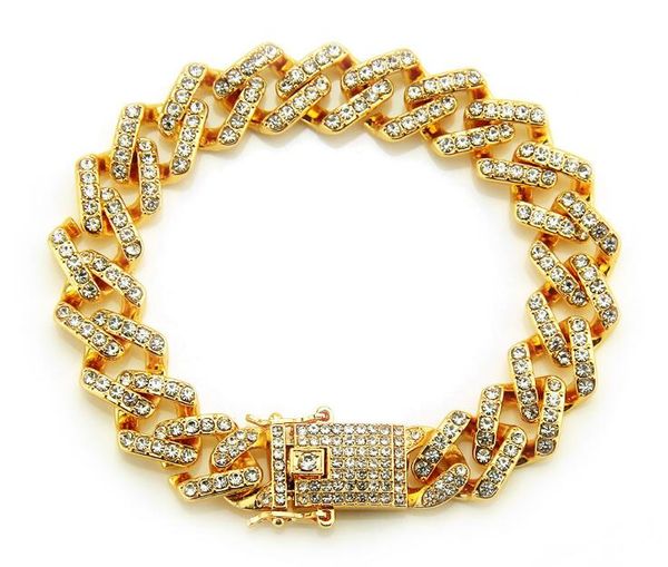

мода хип-хоп ювелирных подарков мужчины женщины золото серебро нержавеющая сталь кристалл rhinestone браслет делюкс, Golden;silver