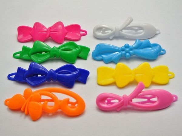 

24 mixed color assorted plastic hair barrette bow shape hair clips, Golden;white