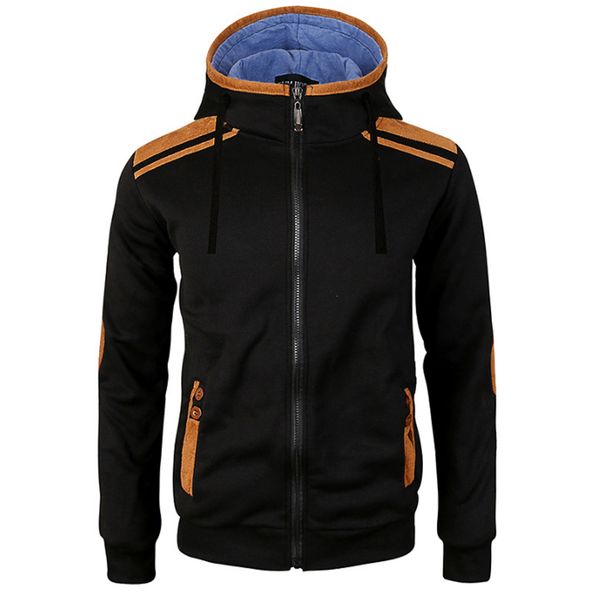 

hoodies men suede stitching sweatshirt male hoody hip hop autumn winter zipper hoodie mens pullover xxl, Black