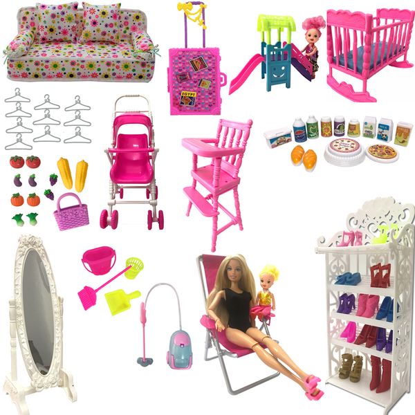 Mix Stil Puppenhaus Stuhl Schuhe Rack Spiegel Kleiderbügel Rutsche Für Barbie Puppe Möbel Zubehör Anzug 1:12 DIY Spielen Spielzeug