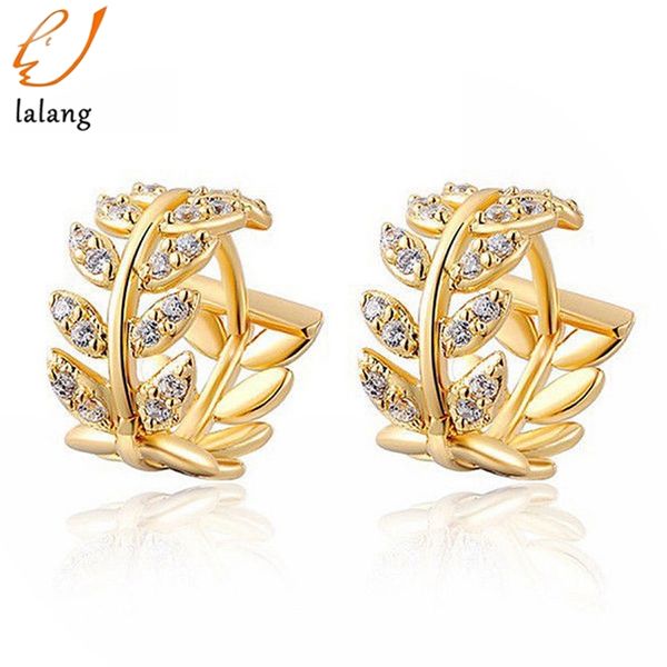 

2020 new women vintage leaf crystal zircon earrings ear clip ear jewelry earrings unique, Golden;silver